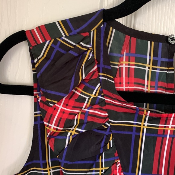 J. Crew Factory Plaid Ruffle Blouse Size P4 Red Green Black Holiday Colours - Picture 4 of 12